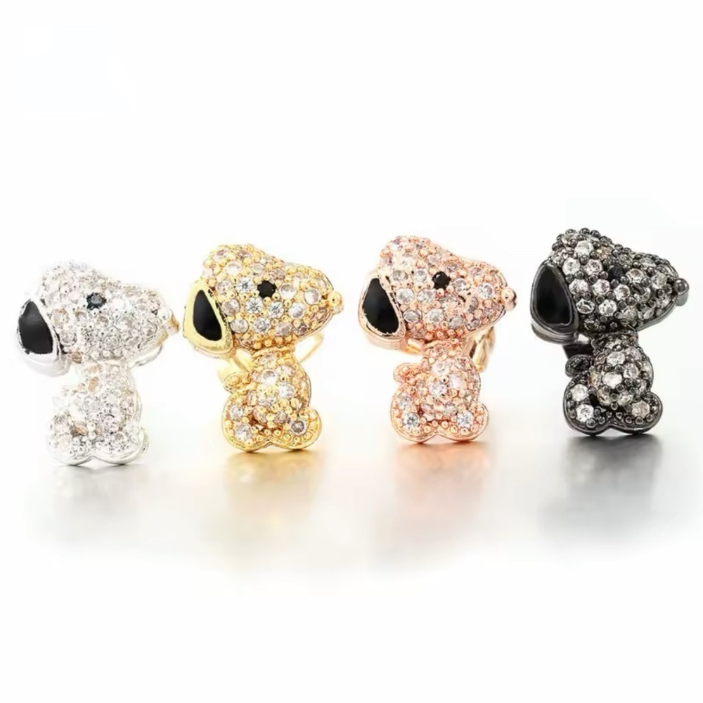 18K White Gold (Rhodium Plated) Snoopy Peanuts Theme Pave Inlay Earrings - Picture 6 of 6